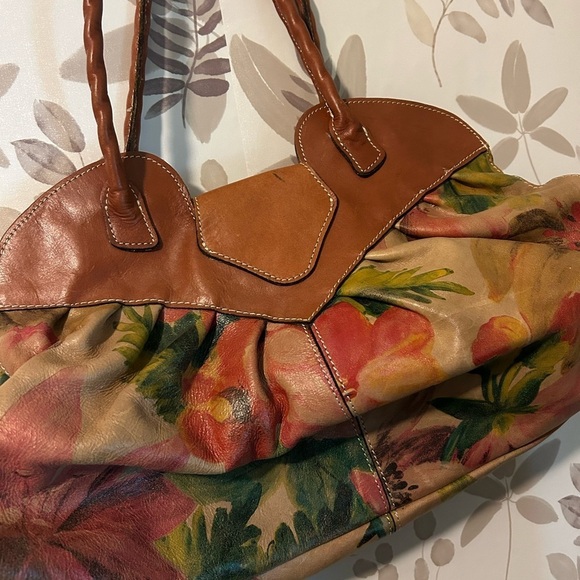 Patricia Nash Lione Large Satchel Shoulder Bag watercolor Floral Leather - Picture 8 of 11